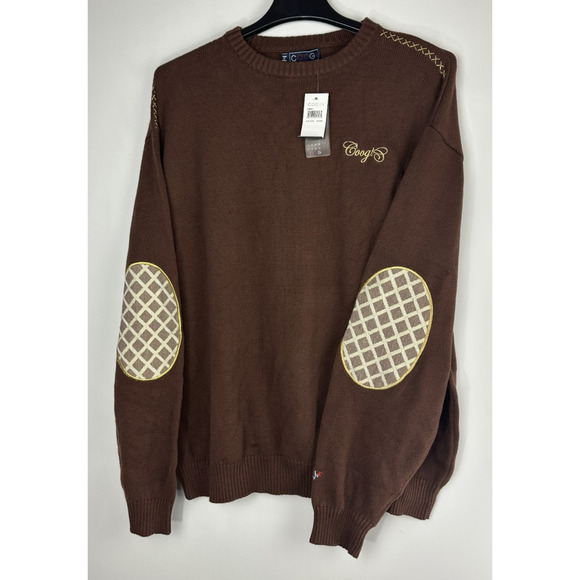 NWT COOGI Brown Knit Sweater Elbow Patch Crewneck Logo Embroidery Men's XXXL - Picture 11 of 12